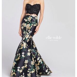 Ellie Wilde Black Floral Strapless Dress